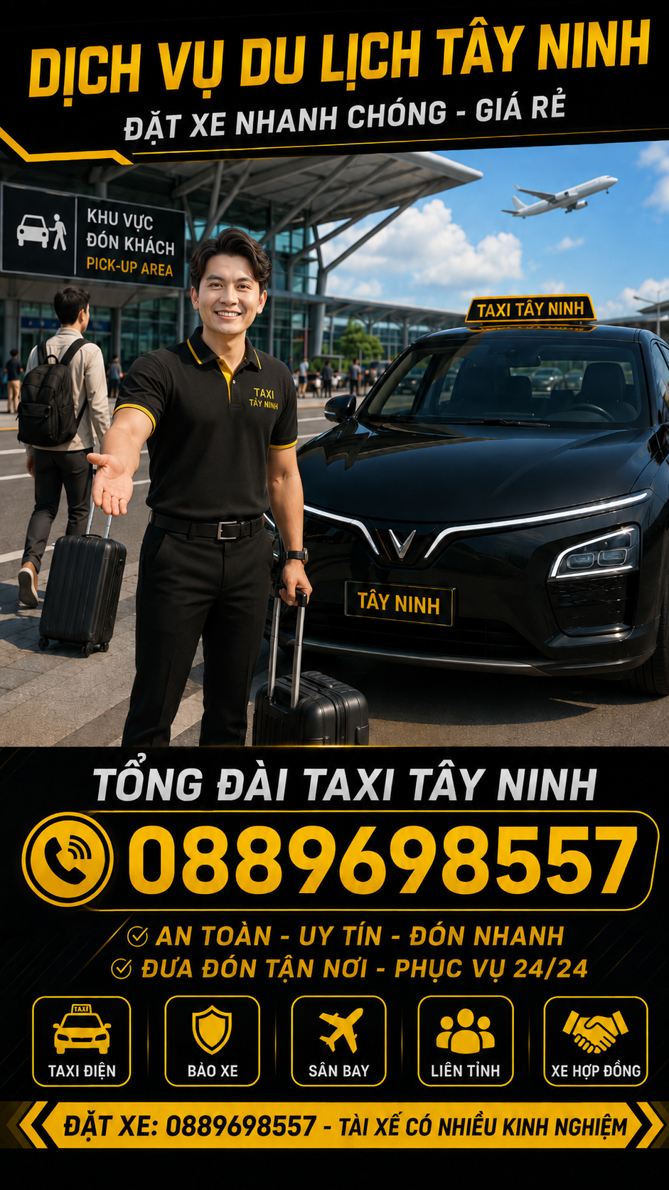 Tổng đài taxi 24/7 Tây Ninh, hotline 0889698557